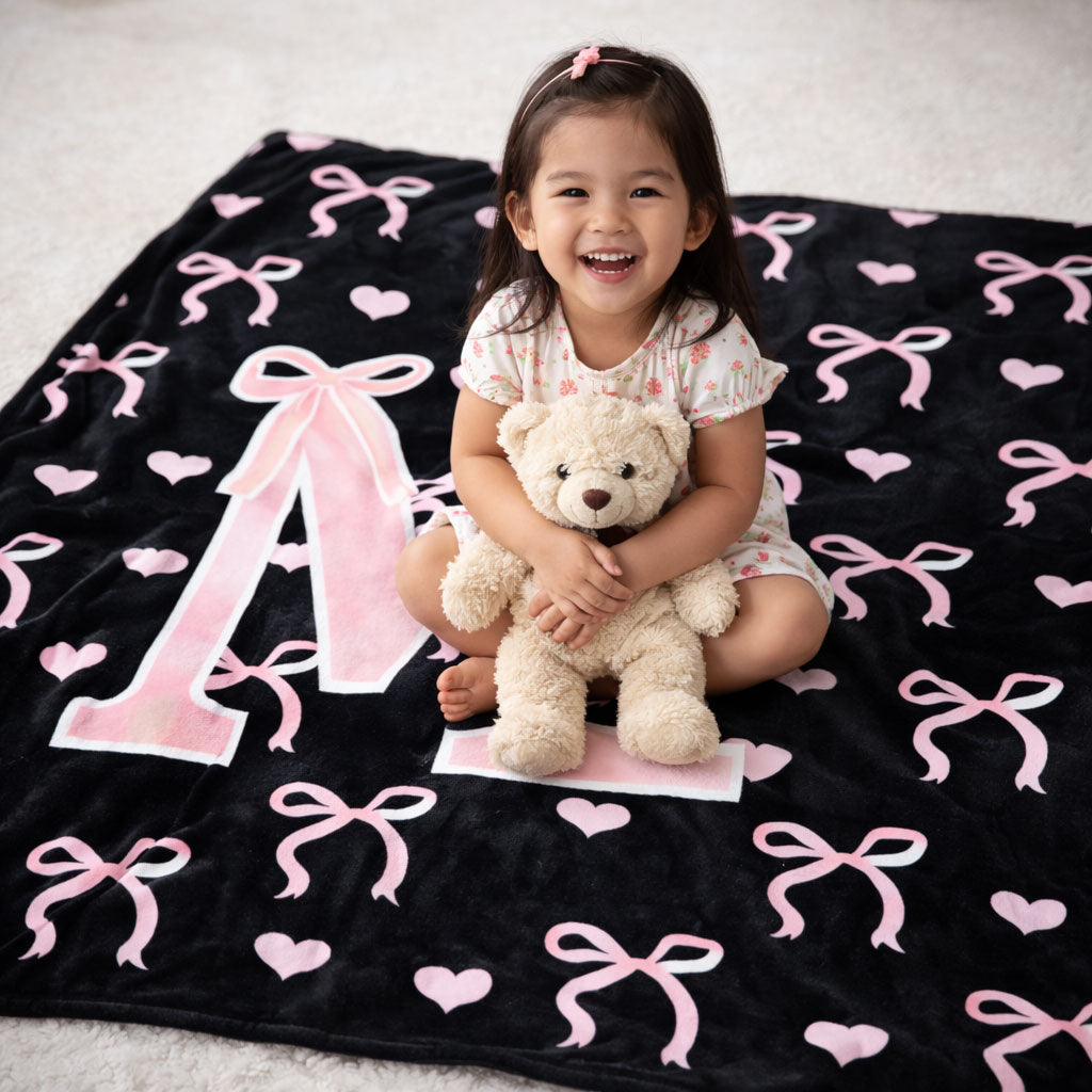 Sweetheart Ribbon Monogram WN1202001CL Fleece Blanket