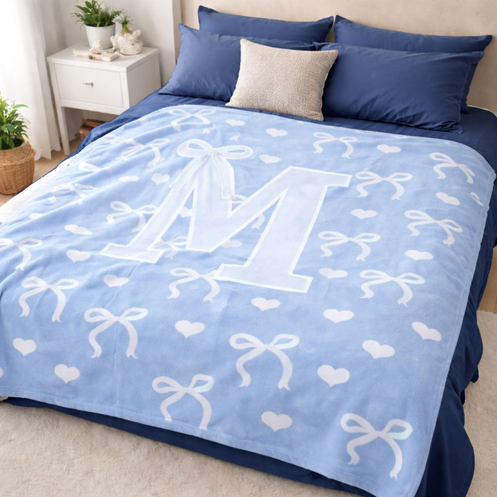 Sweetheart Ribbon Monogram – Baby Blue WN0403001CL Fleece Blanket