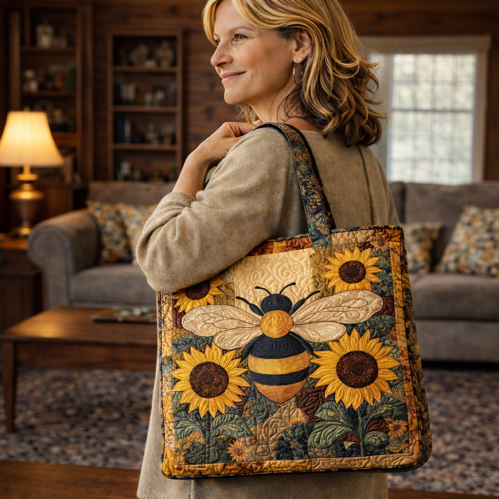 Vintage Sunflower Honeybee KL0312006CL Quilted Tote Bag