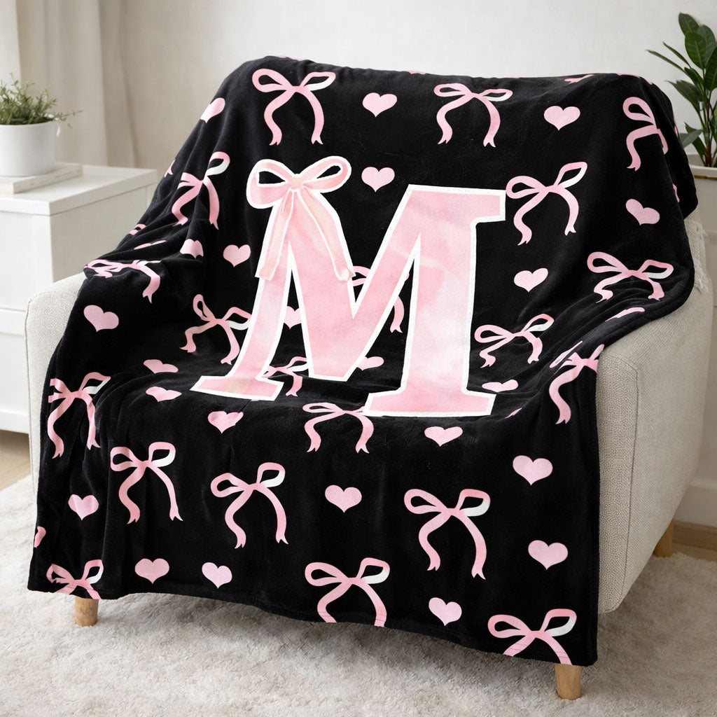 Sweetheart Ribbon Monogram WN1202001CL Fleece Blanket