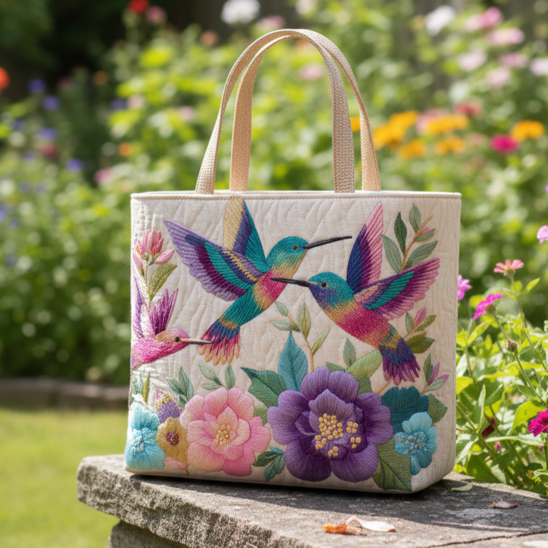 Hummingbird Flower Garden CW2702001CL Quilted Tote Bag