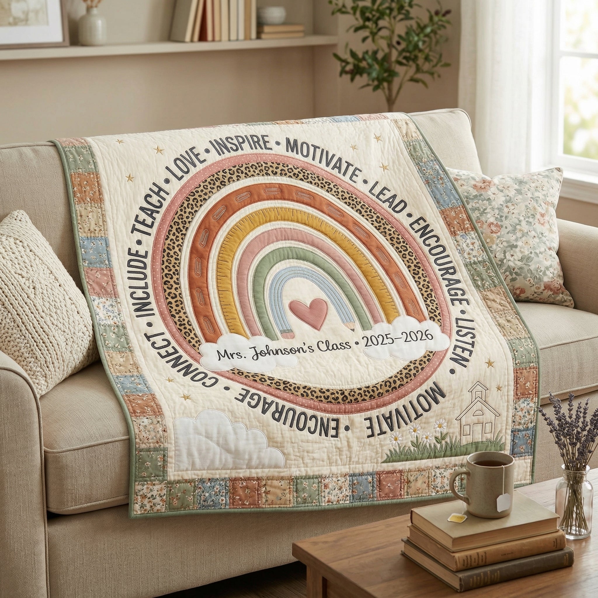 Personalized Teach With Love Lead With Heart XR0304003CL Quilt Blanket