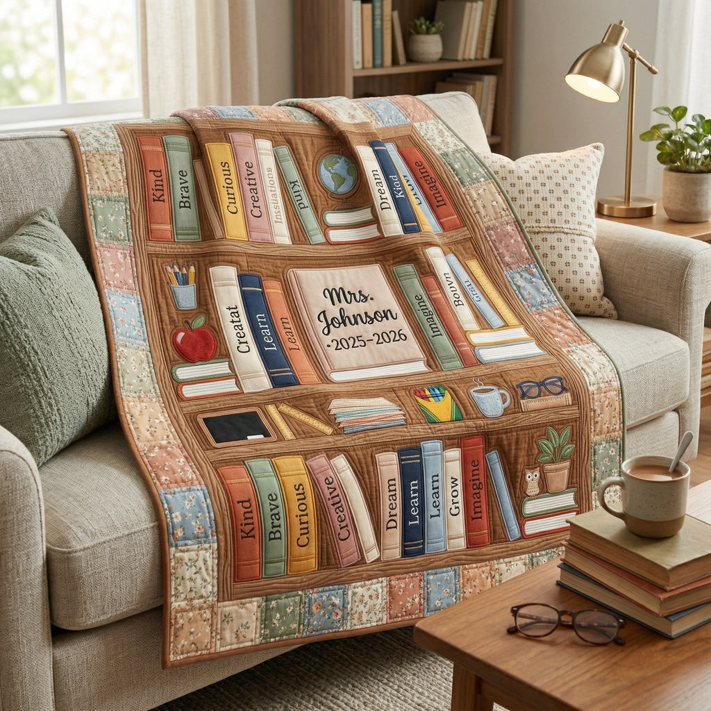 Personalized A Lifetime of Lessons on Every Shelf XR0304005CL Quilt Blanket