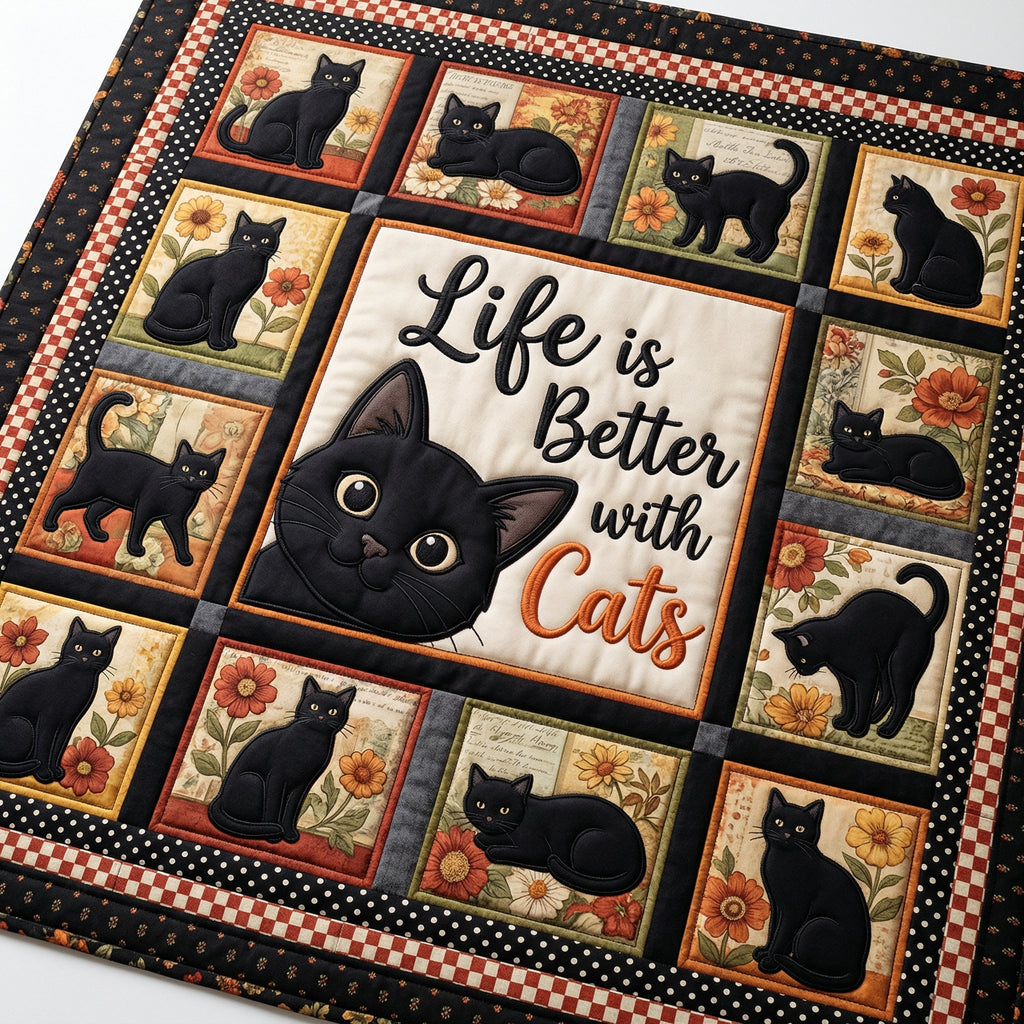 Black Cat Life Is Better With Cats XR0204005CL Quilt Blanket