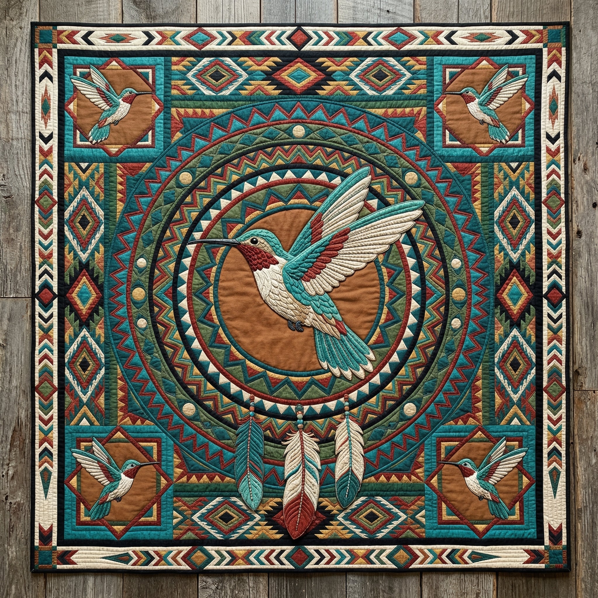 Tribal Hummingbird XR0204003CL Quilt Blanket