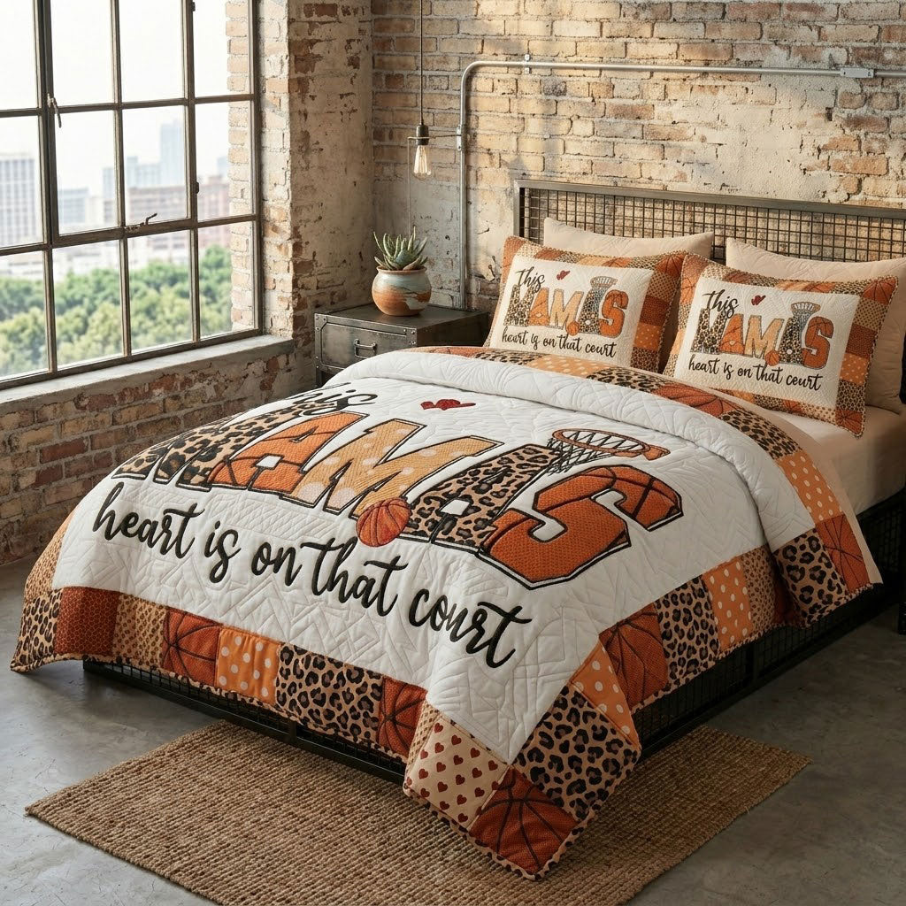 Personalized Basketball Mom Heart Patchwork WN0404006CL Duvet Cover Set