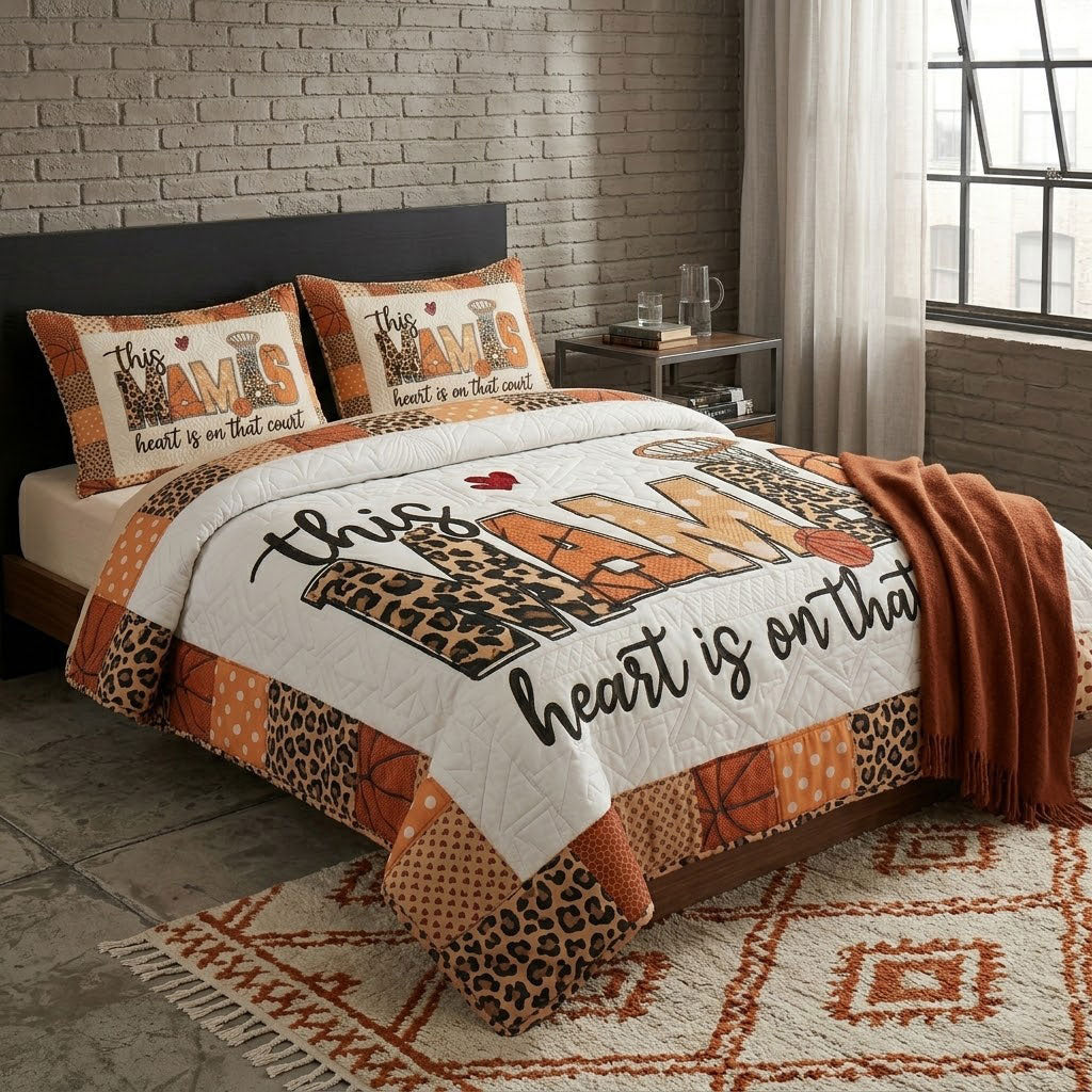Personalized Basketball Mom Heart Patchwork WN0404006CL Duvet Cover Set