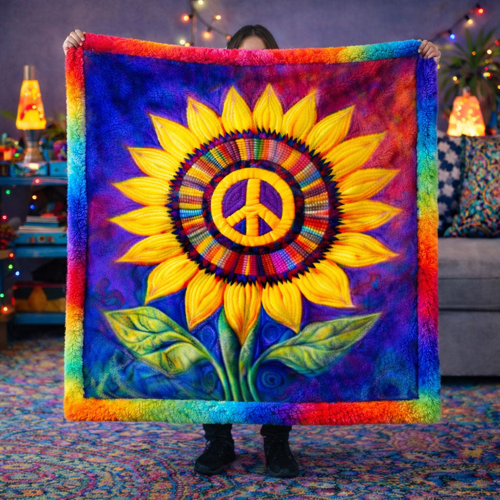 Hippie Sunflower Peace KL2601008CL Faux Fur Throw Blanket