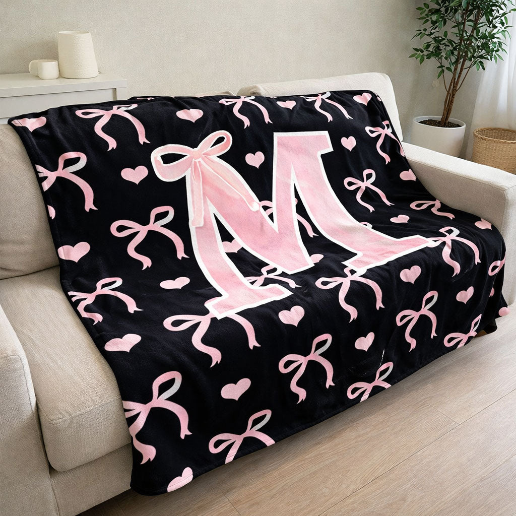 Sweetheart Ribbon Monogram WN1202001CL Fleece Blanket