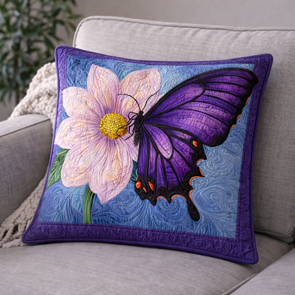 Violet Butterfly QA0203005CL Quilt Pillow Case