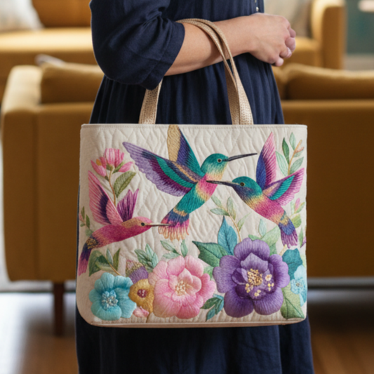 Hummingbird Flower Garden CW2702001CL Quilted Tote Bag