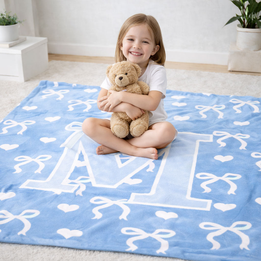 Sweetheart Ribbon Monogram – Baby Blue WN0403001CL Fleece Blanket