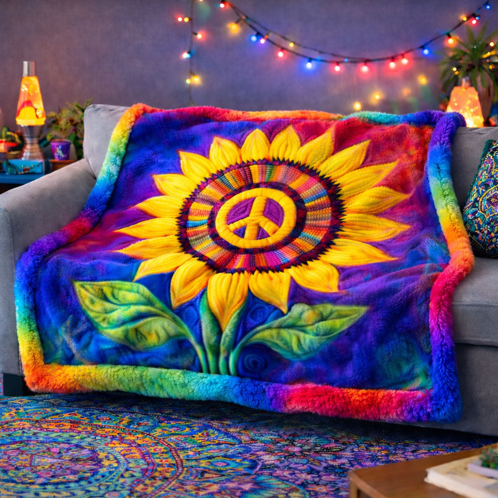 Hippie Sunflower Peace KL2601008CL Faux Fur Throw Blanket