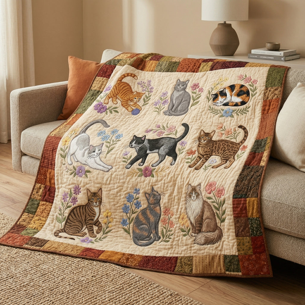 Cottage Cat Garden XR0104008CL Quilt Blanket