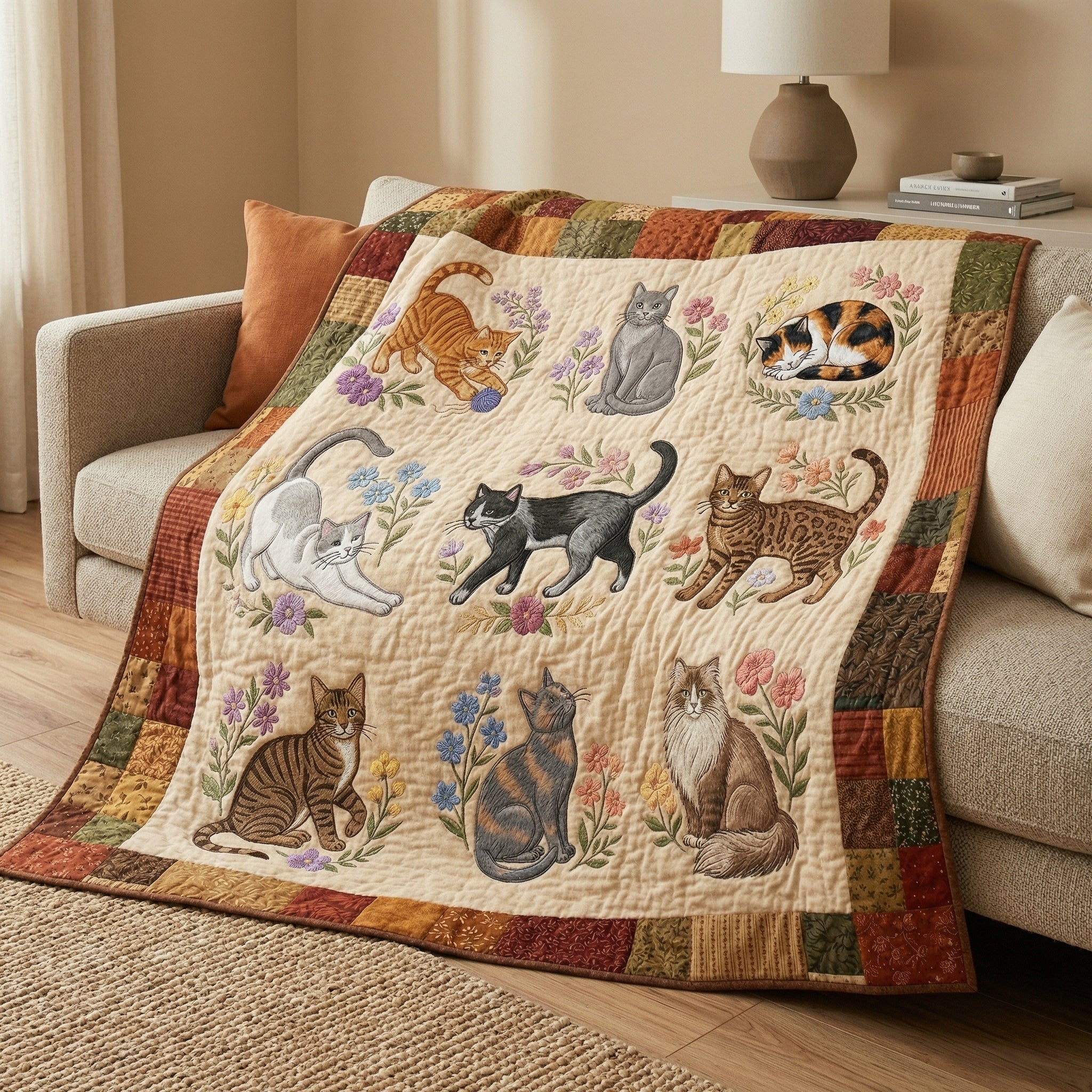 Cottage Cat Garden XR0104008CL Quilt Blanket