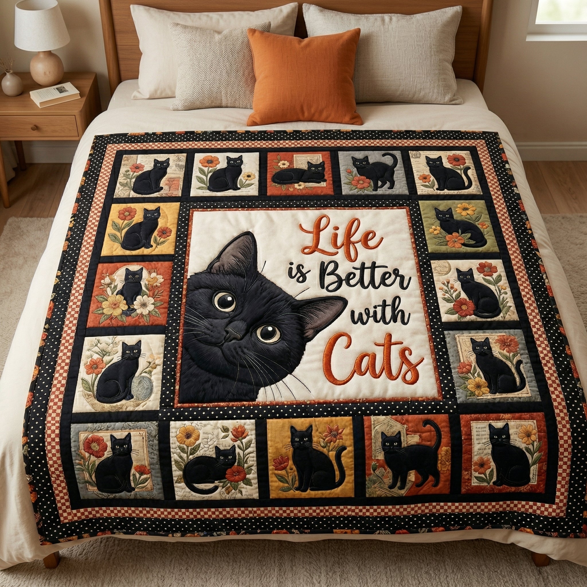 Black Cat Life Is Better With Cats XR0204001CL Quilt Blanket