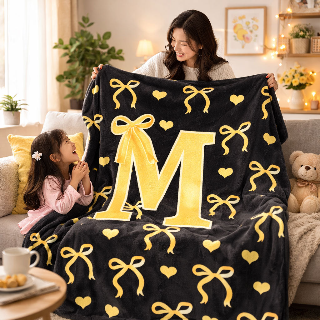 Sweetheart Ribbon Monogram – Gold WN0403002CL Fleece Blanket