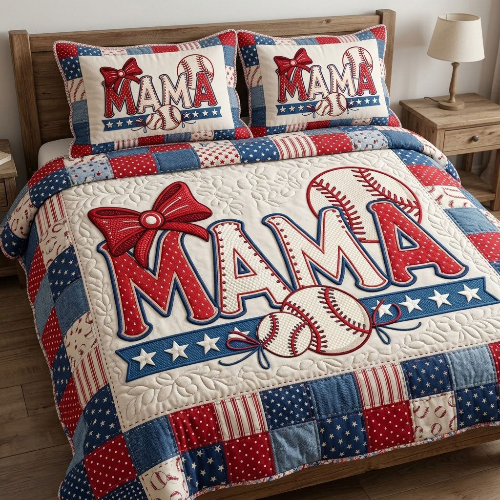 Personalized Mama Baseball Patchwork WN0304009CL Duvet Cover Set