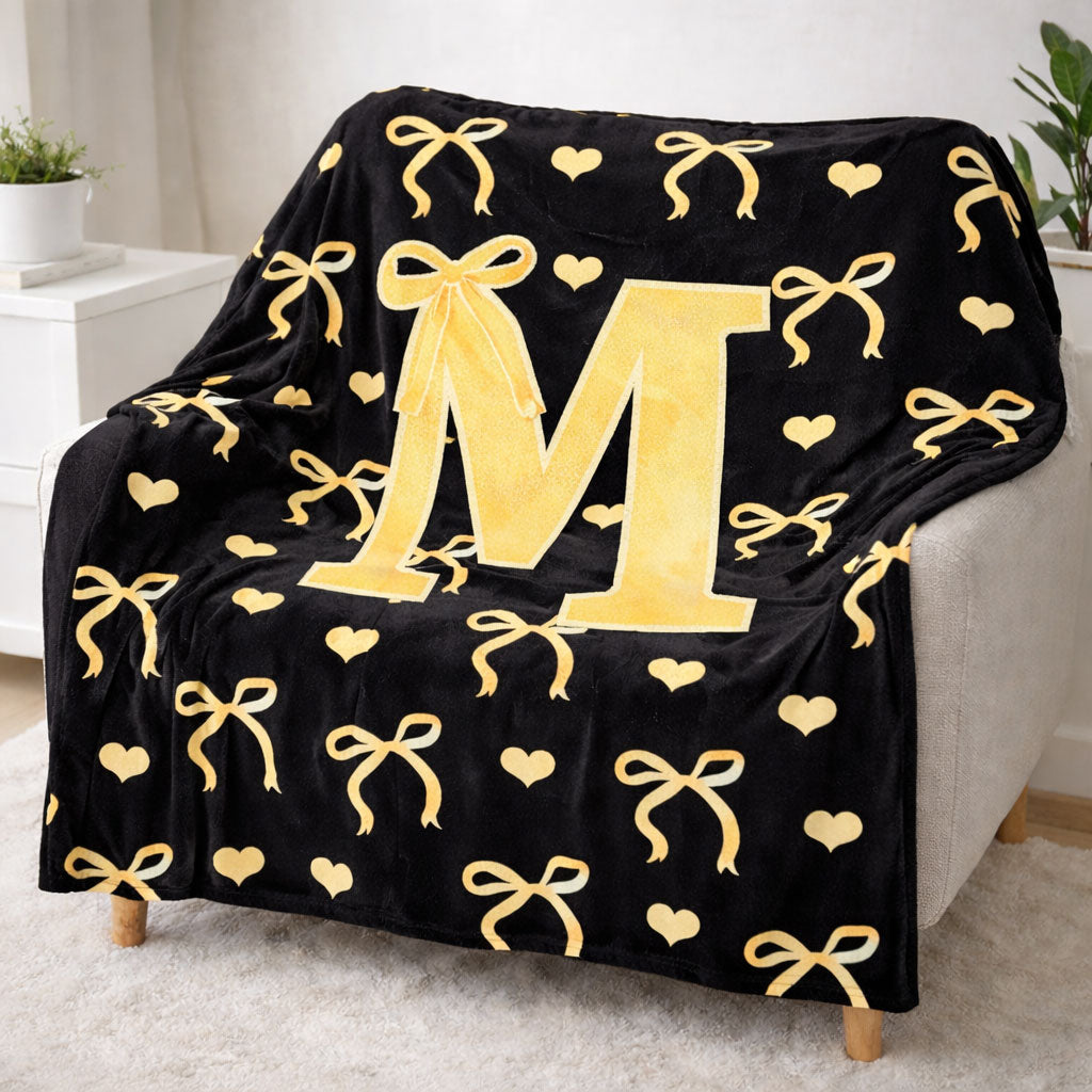 Sweetheart Ribbon Monogram – Gold WN0403002CL Fleece Blanket