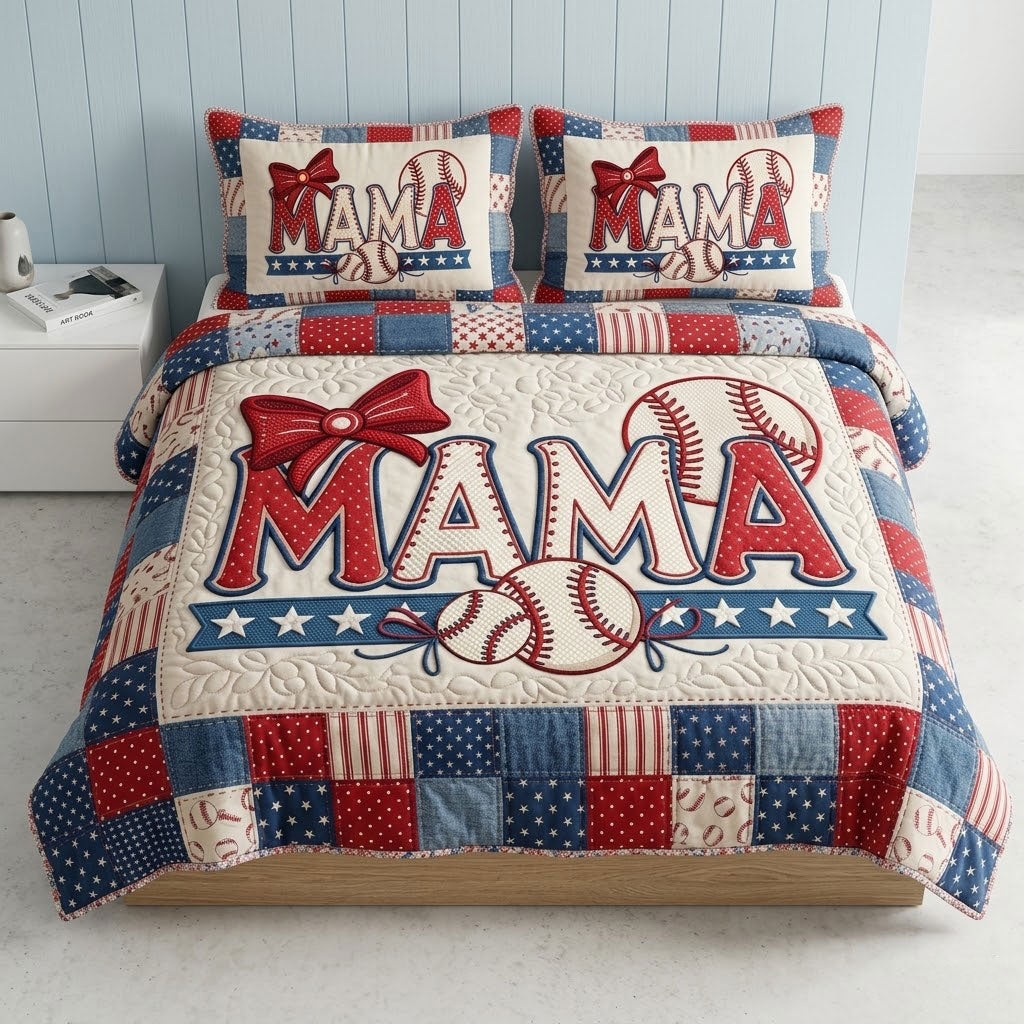 Personalized Mama Baseball Patchwork WN0304009CL Duvet Cover Set