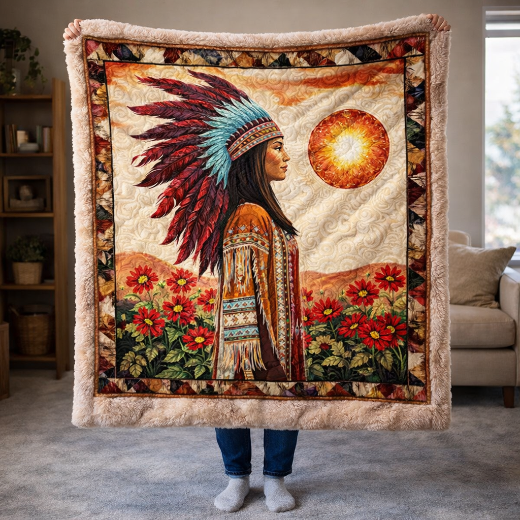 Native American Woman QA2701001CL Faux Fur Throw Blanket