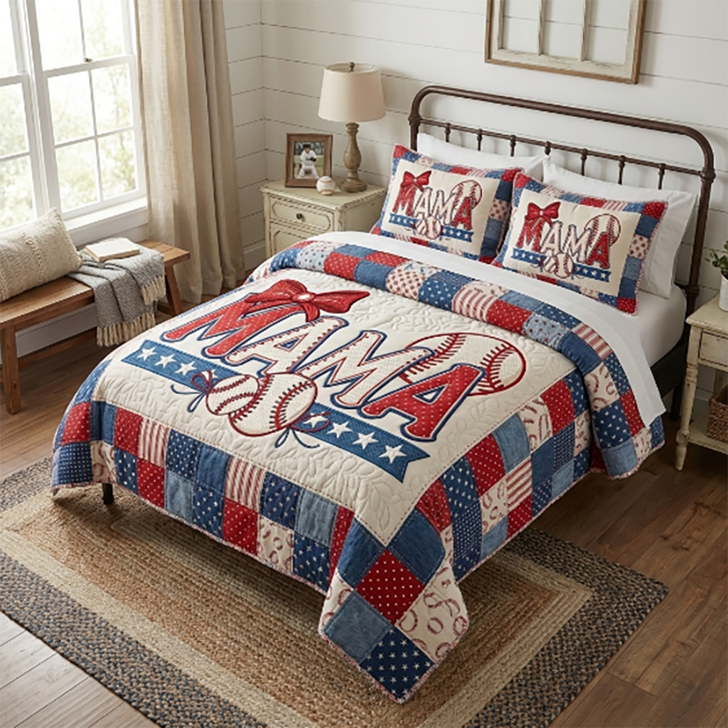 Personalized Mama Baseball Patchwork WN0304009CL Duvet Cover Set