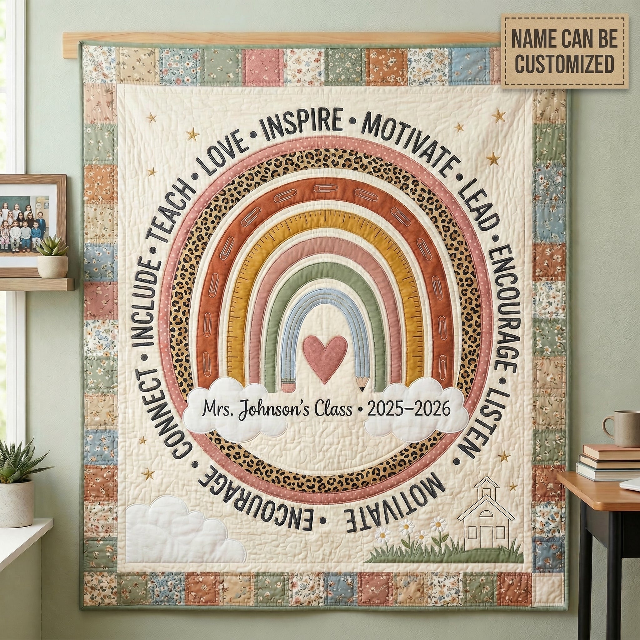 Personalized Teach With Love Lead With Heart XR0304003CL Quilt Blanket