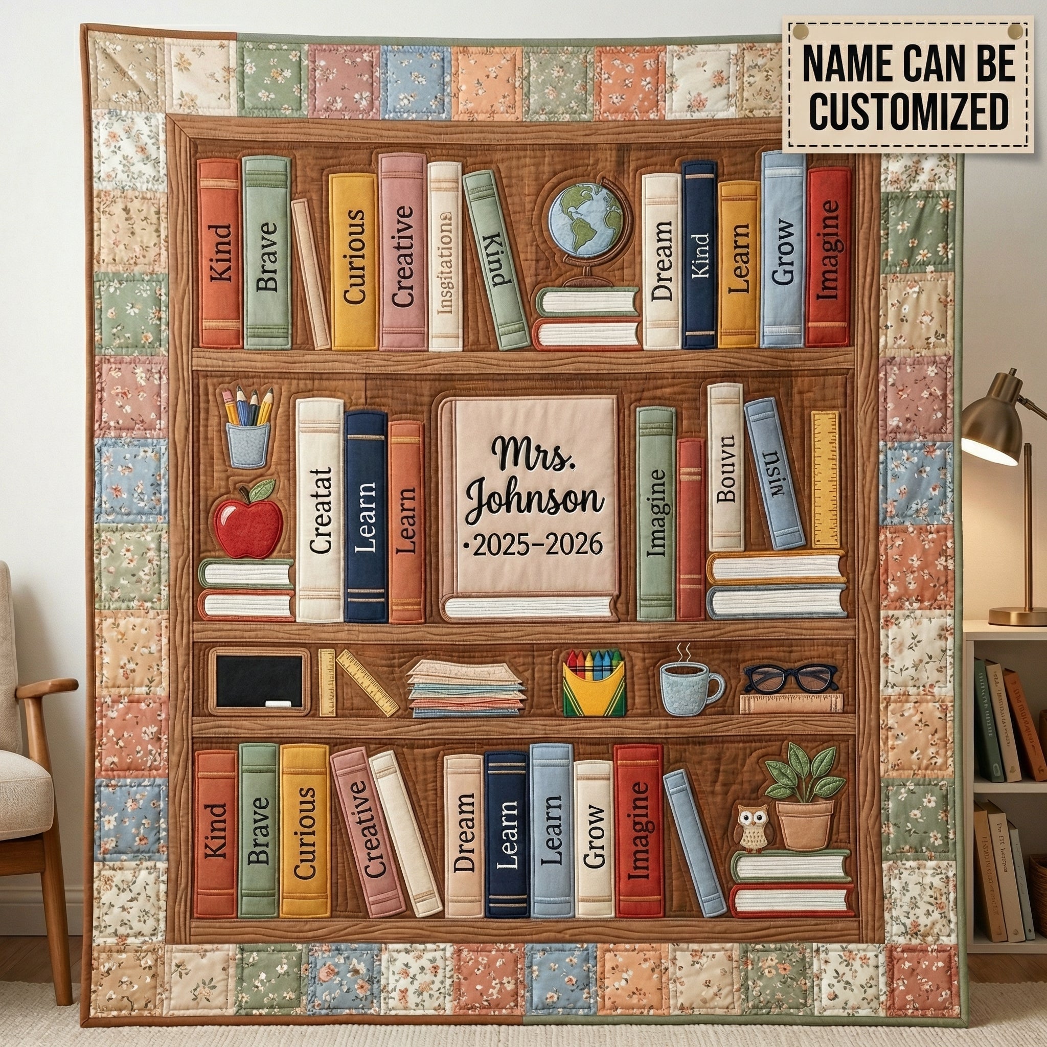 Personalized A Lifetime of Lessons on Every Shelf XR0304005CL Quilt Blanket