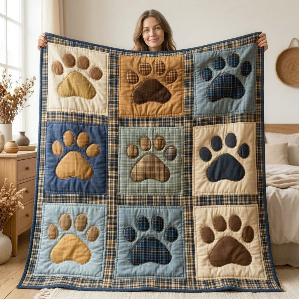 Dog Paw Lover Patchwork WN1103001CL Quilt Blanket